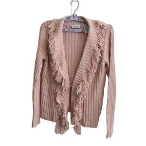 Liz Claiborne Women's Wicked Pink Coquette Fringe Fairy Cardigan SZ Large